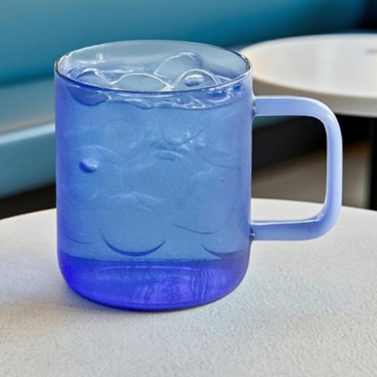 투톤블루 유리 일자머그 350ml 음료잔 커피잔 홈카페