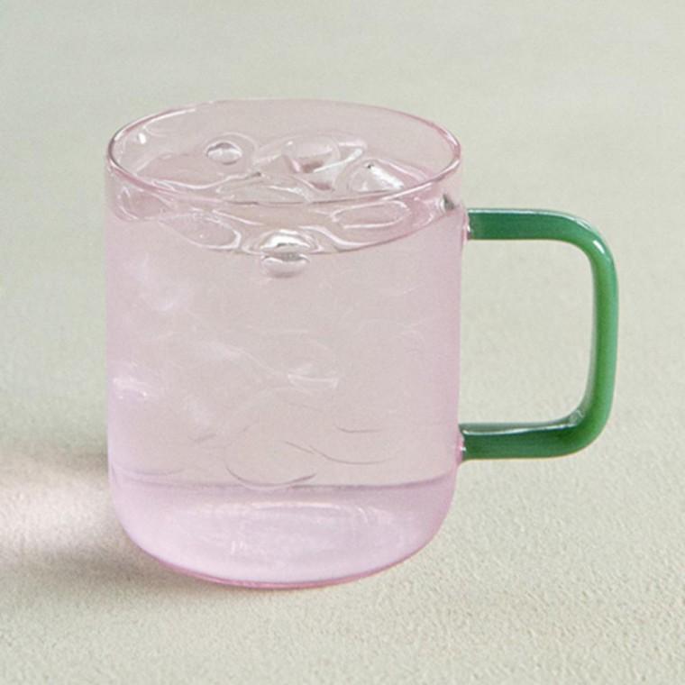 투톤핑크그린 유리 일자머그 350ml 음료잔 커피잔 홈카페