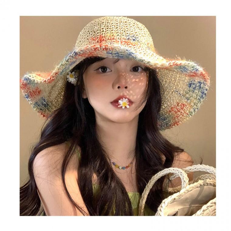 너무 예쁜 컬러풀 털실포인트 밀짚 버킷햇