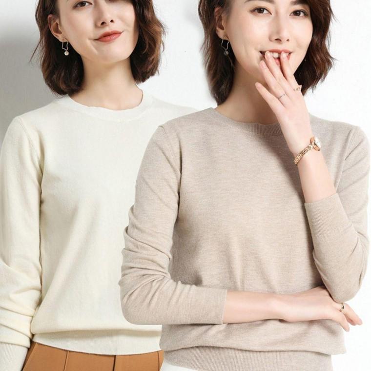 라운드 스타일 무난한 기본 디자인 무지 니트 긴팔티 데일리룩 리복 여성 패션 맨투맨