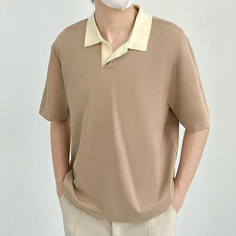 깔끔한 남성 패션 배색 카라 포인트 반팔 카라티 남자 기본 반팔티 여름 롱티셔츠 남자반