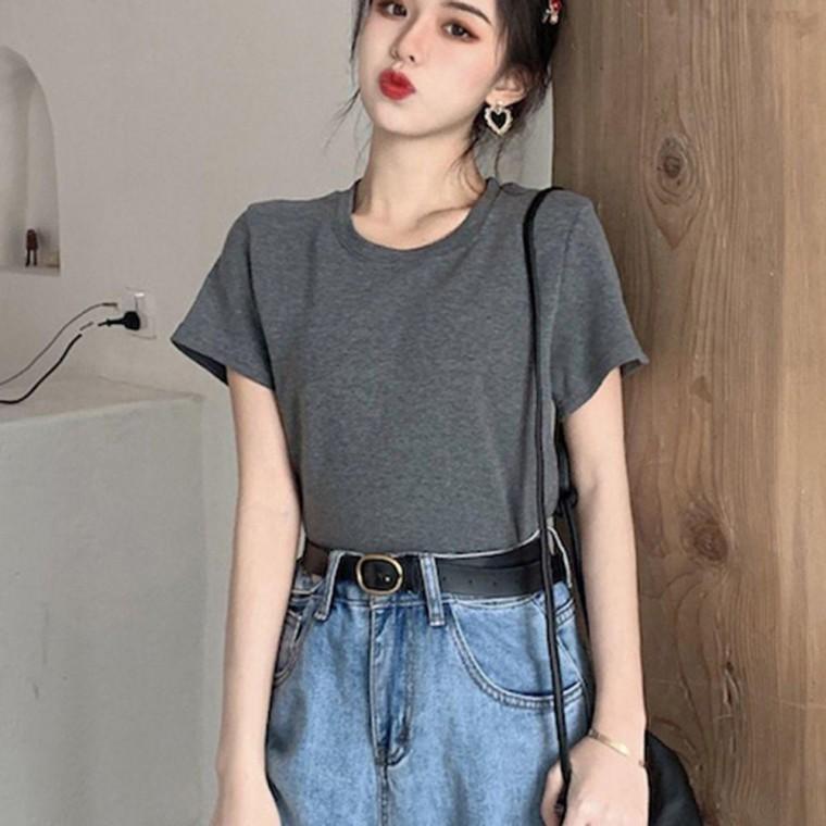 심플 무지 디자인 슬림핏 데일리 라인 반팔 티셔츠 롱티셔츠 여자 여성봄 라운드티 반팔티