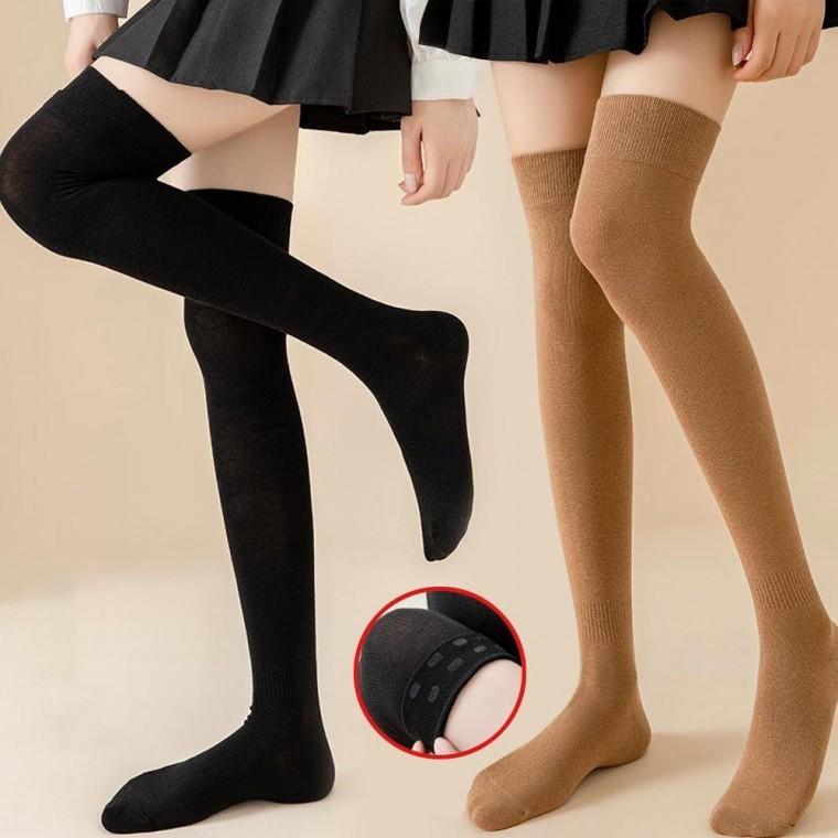 흠러 내림 벗겨짐 방지 여성 실리콘 하이 니삭스 양말 골지 겨울 패션 여자 겨울옷 코디