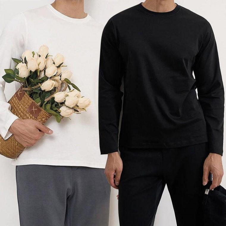 남성 기본 무지 디자인 라운드넥 약기모 롱 티셔츠 남자 이너티 플리스 얇은 긴팔 슬리브