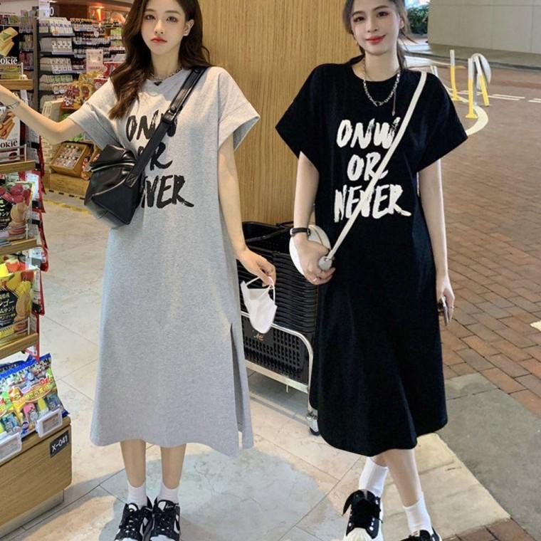 여성 밑단 트임 외출 나들이 패션 반팔 롱 원피스 니트 미디 롱원피스 프릴 브이넥