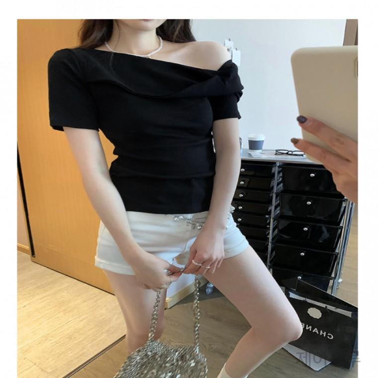 제이블루 여성용 슬림핏 오프숄더티 여름 반팔 탑 하객룩 데일리룩