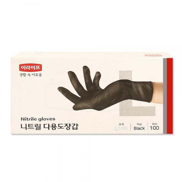 이라이프 니트릴장갑 L 100매 블랙