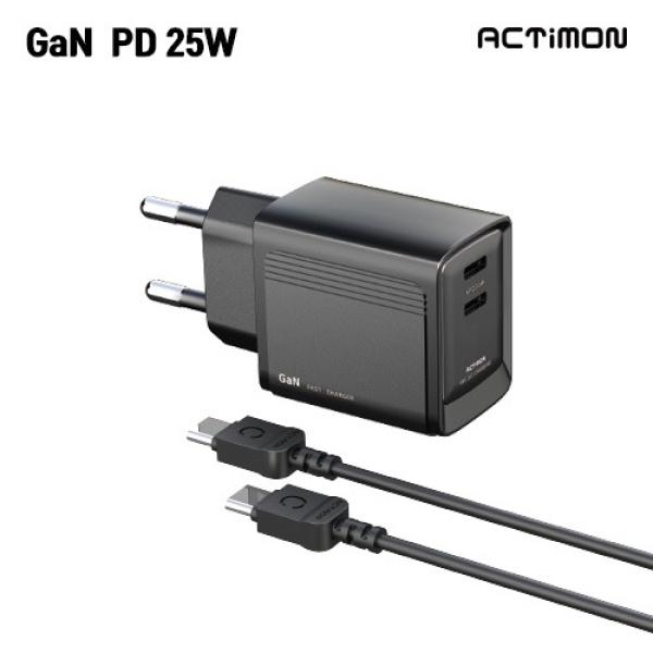 액티몬 GAN PD 25W C타입 2포트 가정용 충전기 C to C 케이블 포함 MON-PD25W-CC-T2-CP