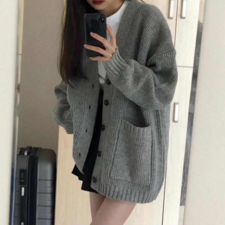 여성 겨울 루즈핏 가을 점퍼 두툼 오버핏 단추 가디건