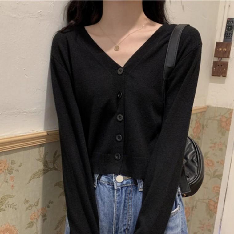 가을 루즈핏 브이넥 얇은 긴팔 여성 숏 크롭 가디건