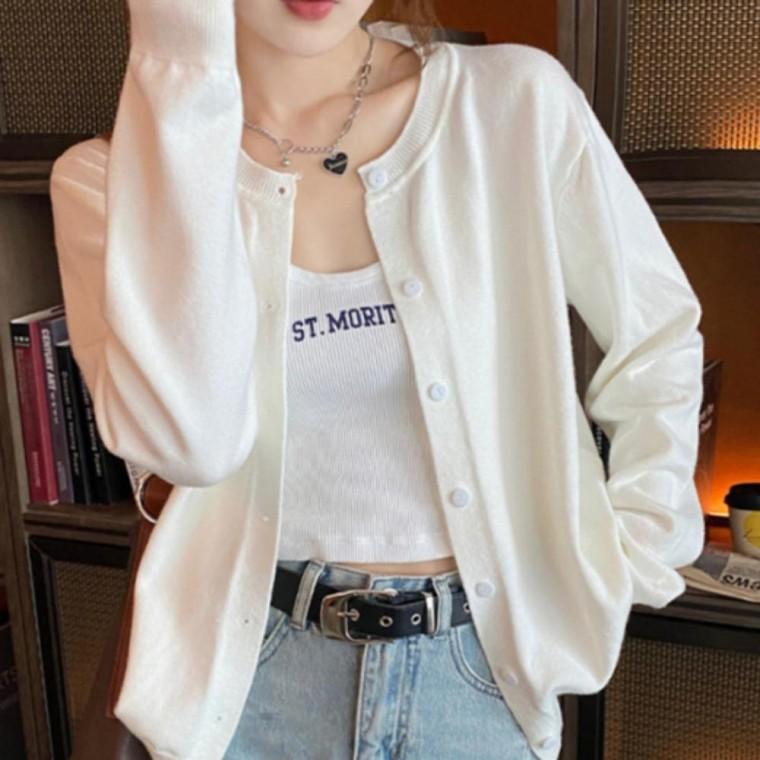 여성 크루넥 싱글 니트 단추 루즈핏 가을 점퍼 가디건