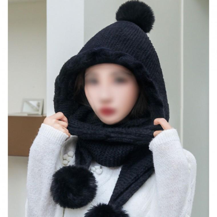 융털 방울 후드 넥워머 패션 여성 겨울 패션 모자 겨울 모자 여성 목도리
