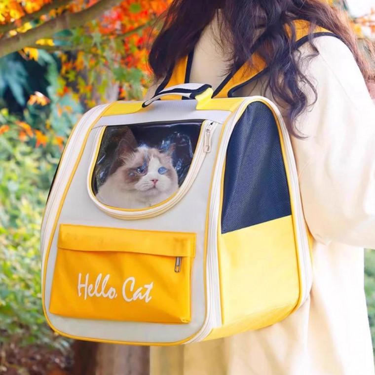 옐로우 메쉬 고양이 백팩 강아지 이동가방 산책캐리어 슬링백 강아지백팩 고양이 이동 배낭 애견가방