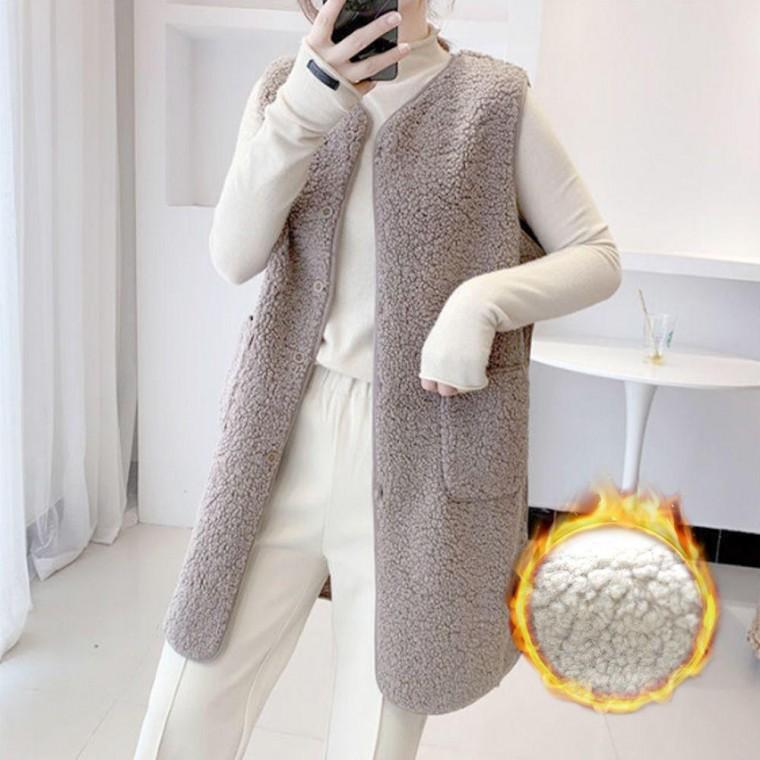 양털 후리스 조끼 여자 뽀글이 보온 누빔 롱 베스트 수면조끼 포켓조끼 간절기조끼 예쁜조끼 브이넥조끼