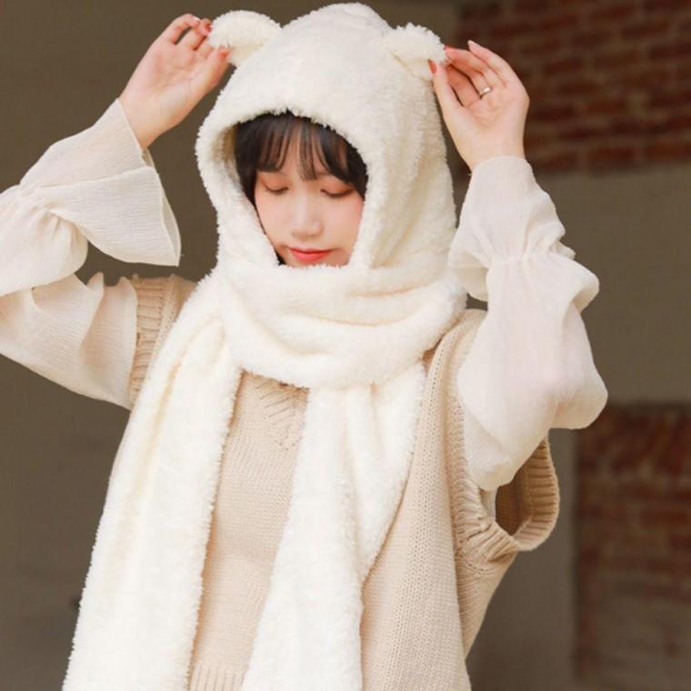 털모자 여성 따뜻한 뽀글이 후드 머플러 방한 바라클라바 목도리 넥워머 겨울 양 벙어리 귀덮는