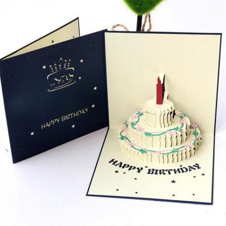 생일카드 촛불 초대장 3D 해피벌스데이 케이크 팝업 생일 기념일 파티 카드 입체