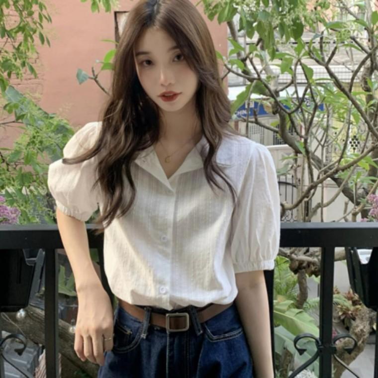 여성 러블리 하객룩 고급 퍼프 카라 셔츠 블라우스