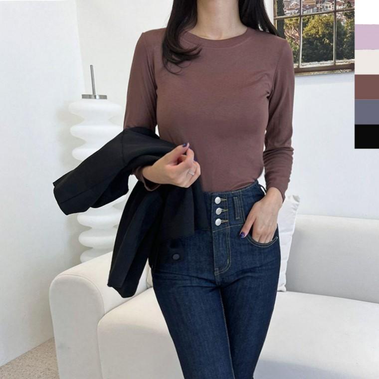 여성긴팔티 베이직 긴팔 티셔츠 깔끔한 패션 웨어 깔끔한 디자인 사무실 출퇴근