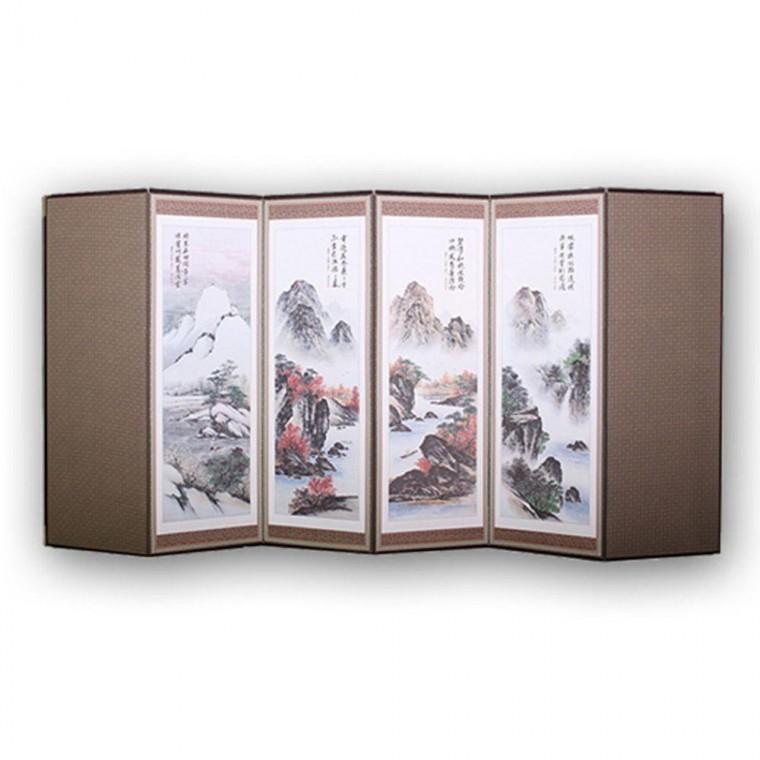 옥비단 미니 옥추사 산수화 6폭 병풍 (커버포함) 제사 차례