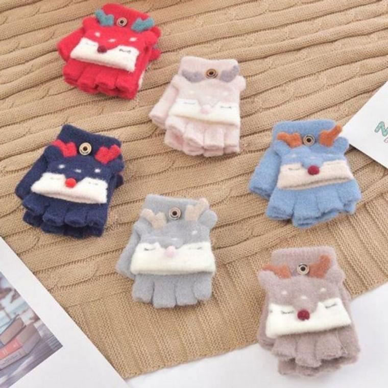 핑거오픈형 큐트 루돌프 겨울 글러브 작은 반장갑 장갑 아동 예쁜겨울