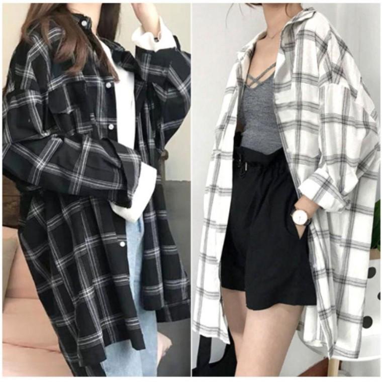 가을 봄 롱 레이어드 여자 여성 셔츠 오버핏 남방 체크 봄가을 프릴 쉬폰 데님