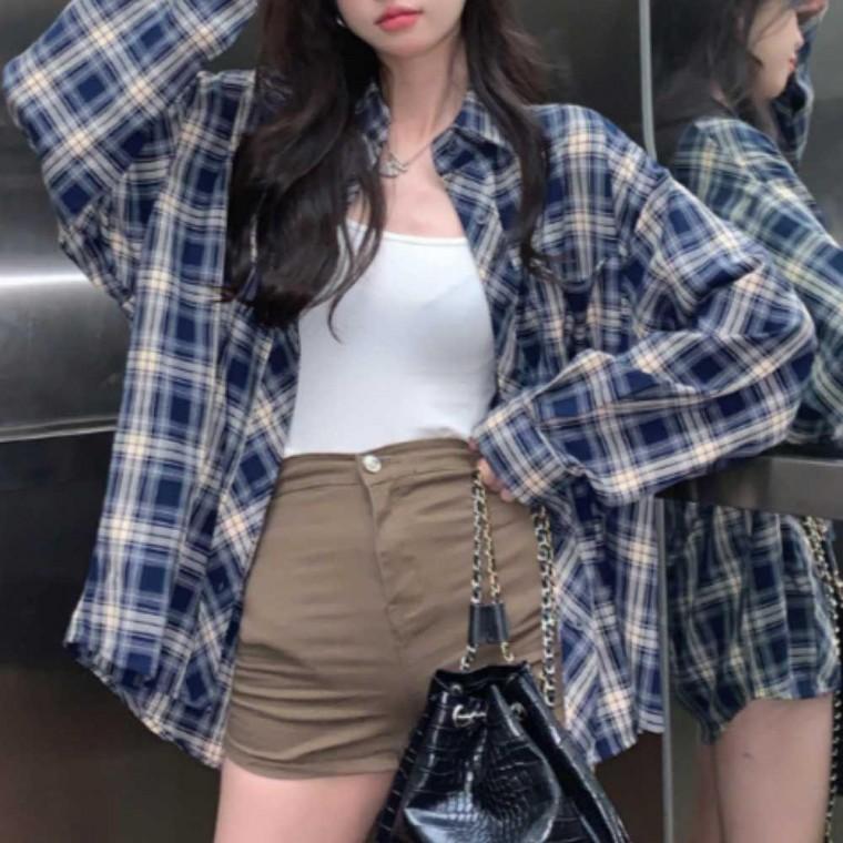 걸치는 가볍게 오버핏 체크패턴 남방 긴팔셔츠 간절기 절개셔츠 블라우스셔츠