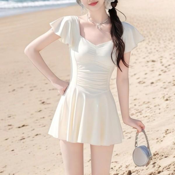 셔링 하트넥 원피스 수영복 여성용 예쁜 스윔웨어 팔뚝커버