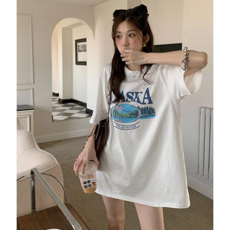 여자 오버핏 레터링 반팔 티셔츠