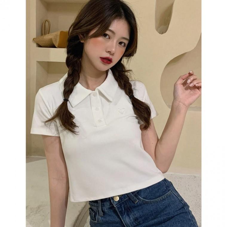 여자 하트 크롭 카라 반팔티