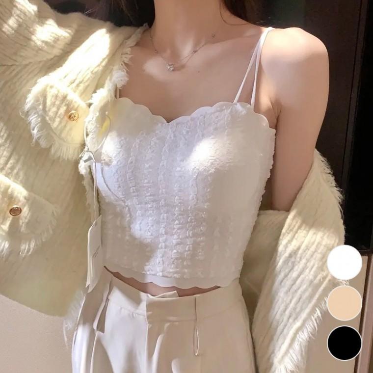여성 레이스 골지 브라캡내장 크롭 나시탑 이너웨어