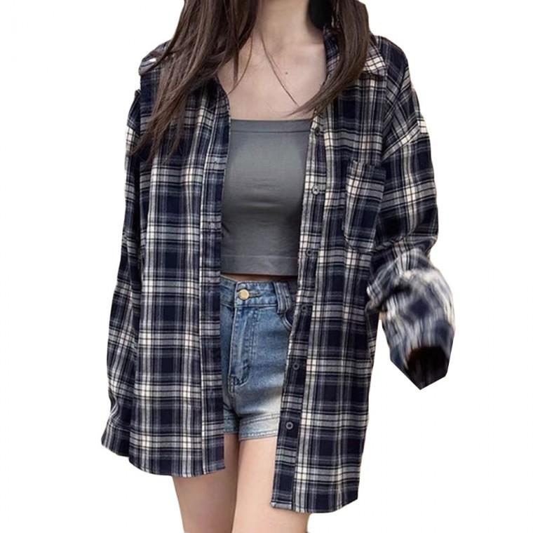 여성 오버핏 긴팔 체크 셔츠 데일리 가을룩