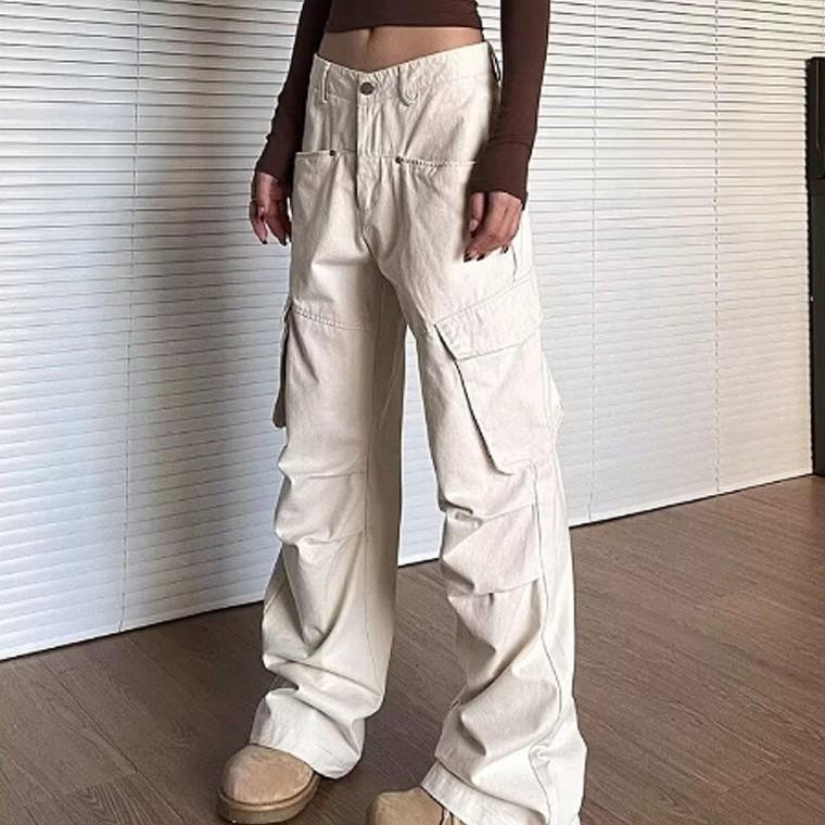카고 와이드 여성 팬츠 포켓 데일리 캐주얼룩