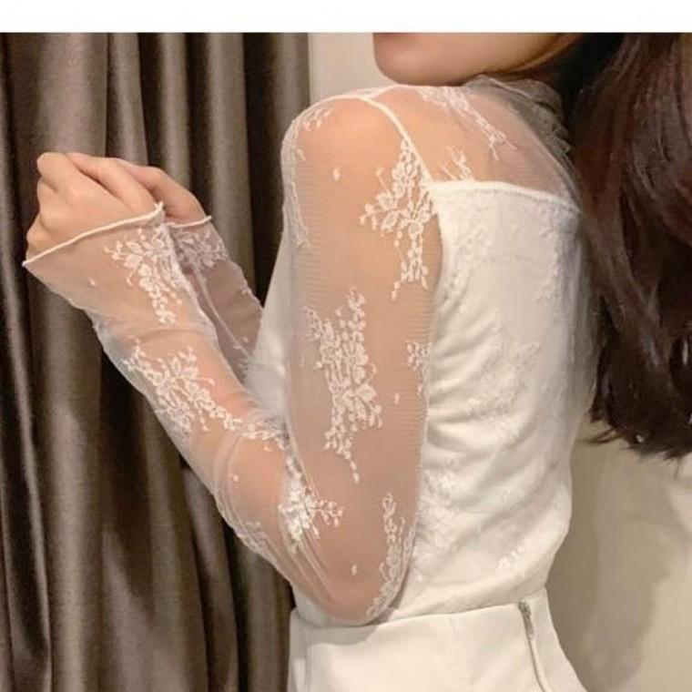 망사 패션 레이어드 시스루 블라우스 여자 망사 블라우스 스타일 반목