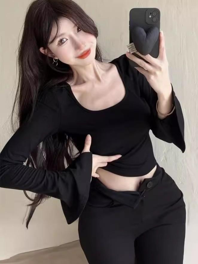 [슬림U넥]2color 소매트임 티셔츠