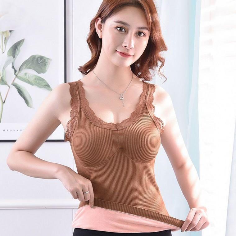 브라 탑 레이스 캡 캐미솔 기모 끈 런닝 나시 브라운 캡내장 밍크 여성 메리야스 보정