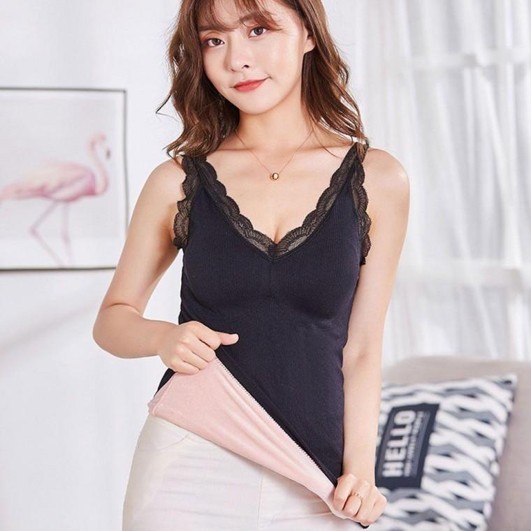 브라 탑 레이스 캡 캐미솔 기모 끈 런닝 나시 블랙 캡내장 밍크 여성 메리야스 보정