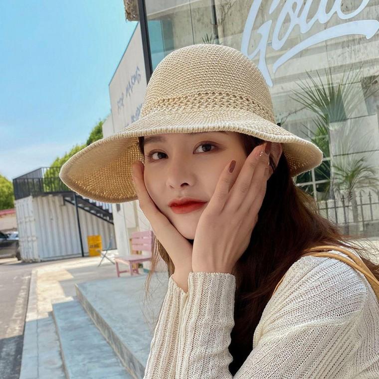 여성 해변 벙거지 챙 모자 캠핑 비치 버킷 햇 베이지 여름 밀짚모자 여자 밀집 서핑햇