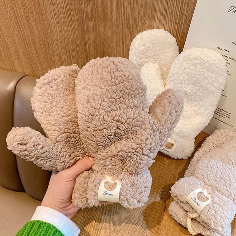 귀여운 곰돌이 따뜻한 양털 도톰 겨울 벙어리 장갑 여자 선물 목걸이 보온성좋은 여성