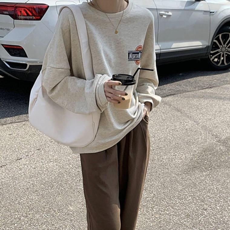 오버핏 데일리 티 셔츠 여성 기모 예쁜 맨투맨 오트밀 여자 맨투맨티 긴팔 티셔츠 긴팔티
