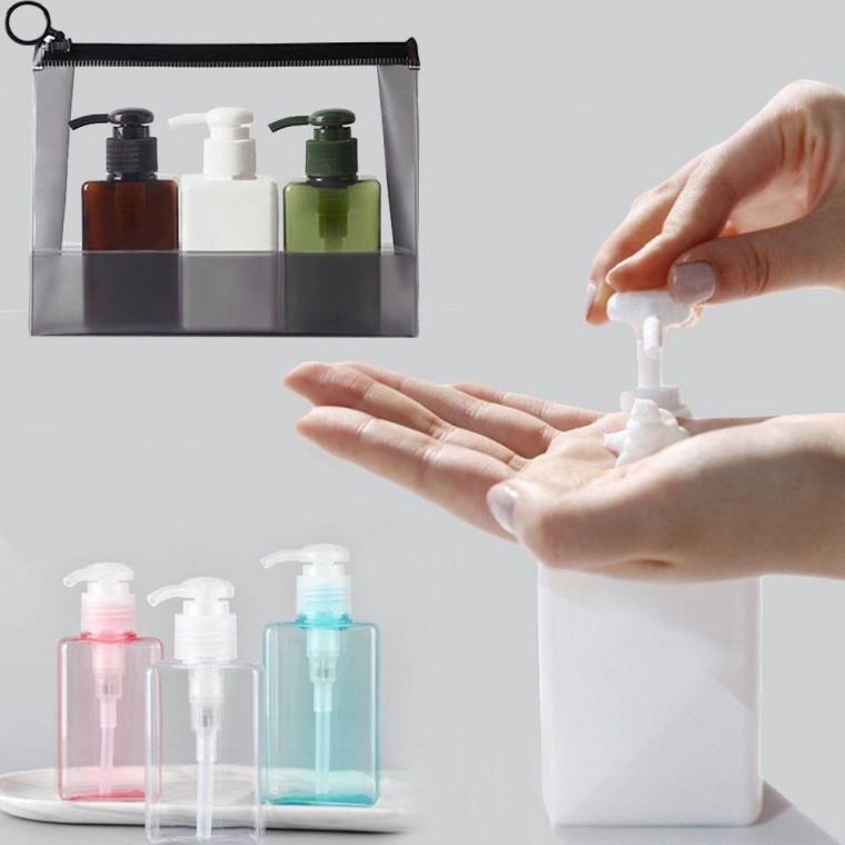 여행용 샴푸통 화장품 무지 공병 용기 100ml 3종 set 수영장 펌핑 휴대용 크림