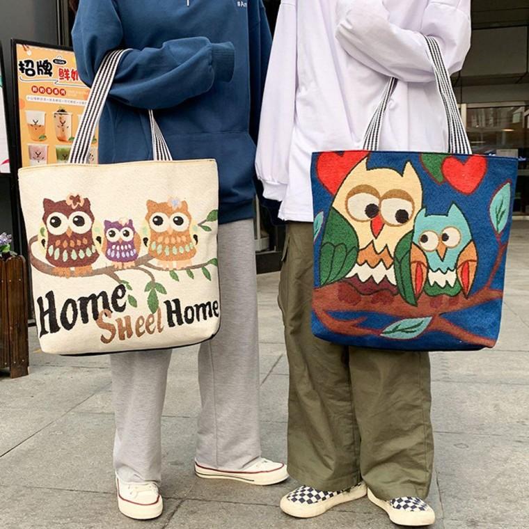 여성 빅사이즈 여행 보부상 숄더 백 부엉이 가방 여자 숄더백 천가방 20대 대학생