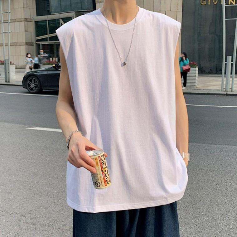 남성 깔끔한 디자인 무지 패션 오버핏 민소매 나시 반팔티 남자 여름 매쉬 티셔츠
