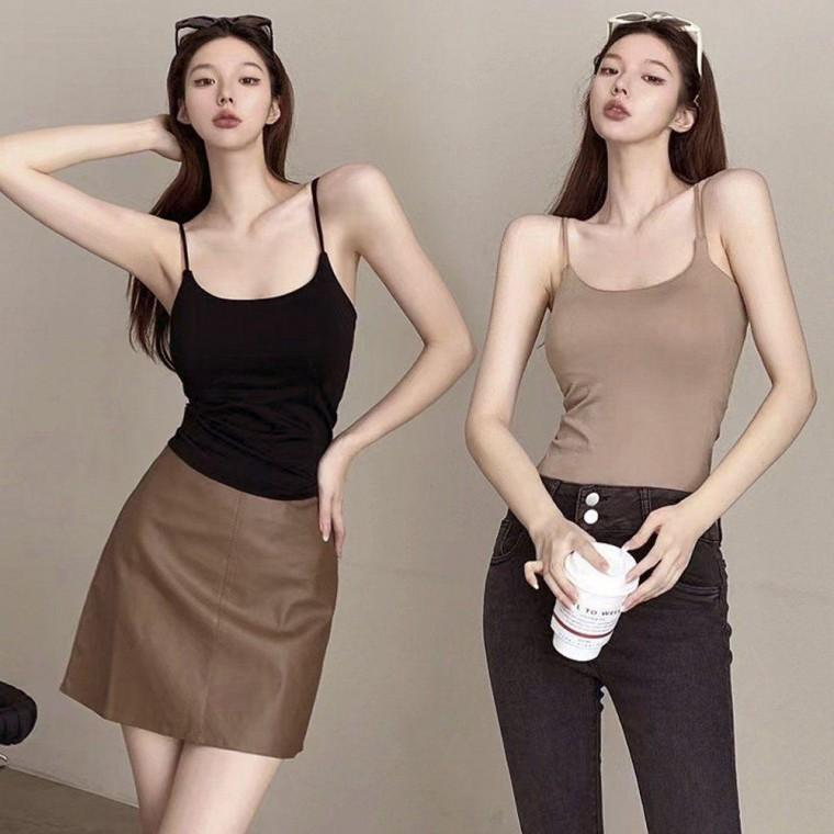 쫀쫀한 소재 부드러운 착용감 여성 끈나시 민소매 반팔 티셔츠 노브라티 여성봄 반목