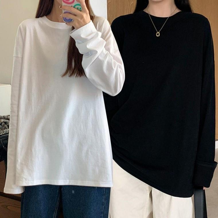 여성 기본 스타일 패션 라운드넥 긴팔 무지 티셔츠 맨투맨 레이스 나시 형광 스퀘어넥티