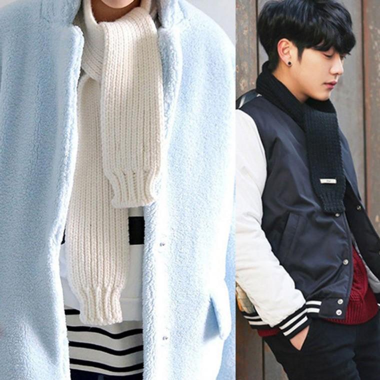 깔끔한 짜임 슬림 스타일 미니 휴대용 니트 목도리 여성 남녀 체크 가을 예쁜 도톰 린넨