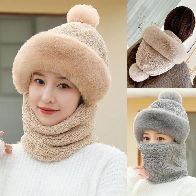 여성 겨울 외출 전체 뽀글이 넥워머 겸용 모자 니트 여자 벙거지