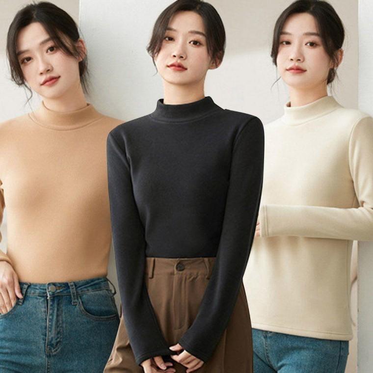 여성 무지 반목 하프넥 긴팔 기모 안감 티셔츠 맨투맨 레이스 나시 형광 여성봄 여성롱