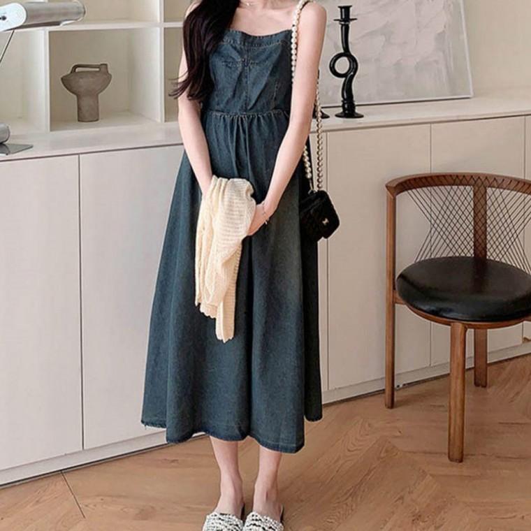 여성 데일리 트렌디 패션 스모크 데님 예쁜 원피스 반팔 롱원피스 여자 랩원피스 셔링
