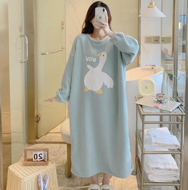 오버핏 빅사이즈 극세사 겨울 홈웨어 원피스 수면 잠옷