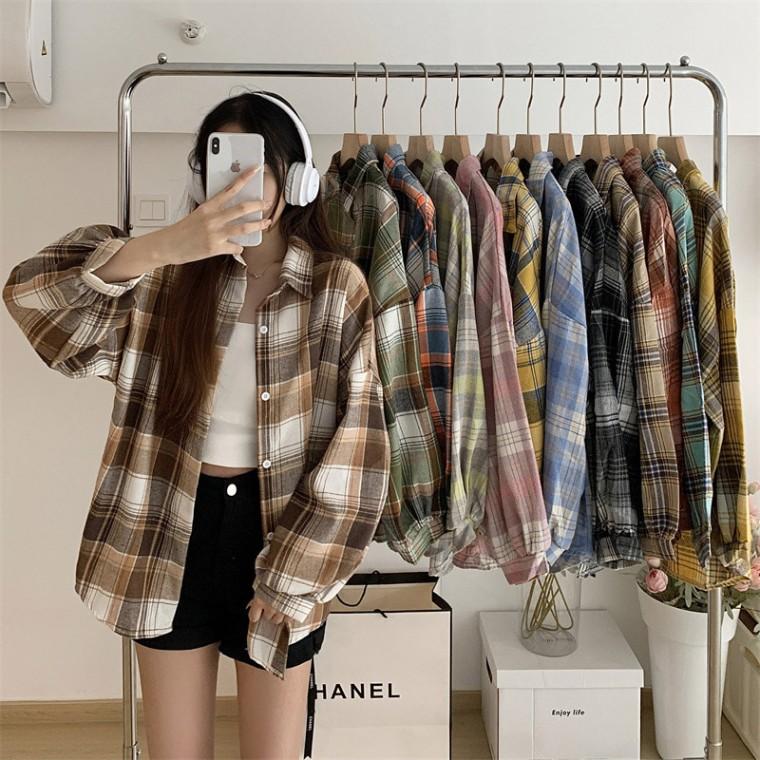 여성 복고풍 체크 남방 ELC-9046